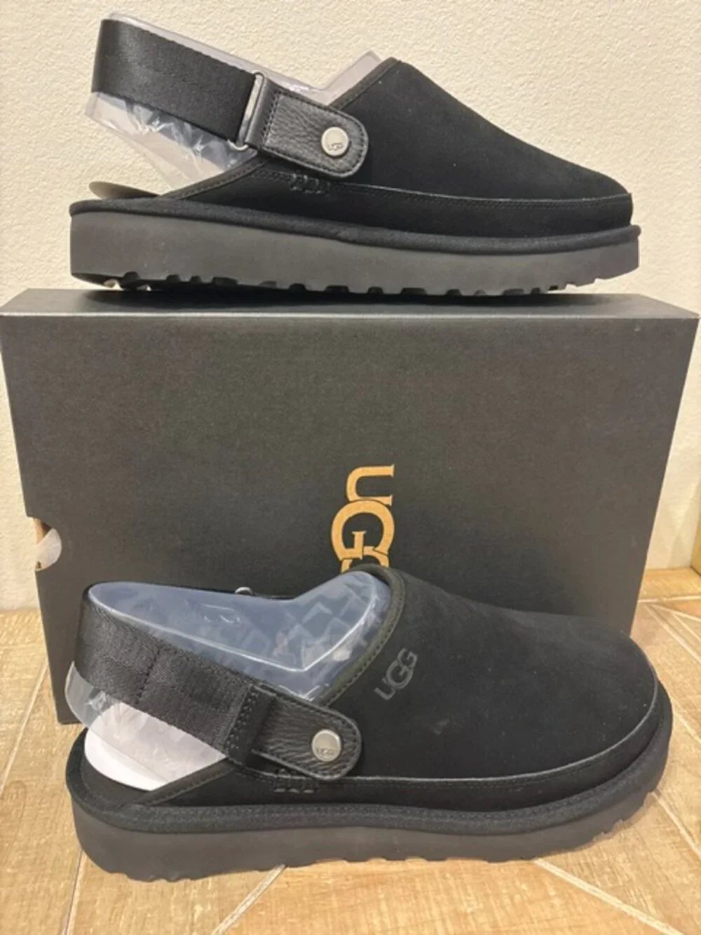 UGG Black Suede Slip-On Clog Loafers